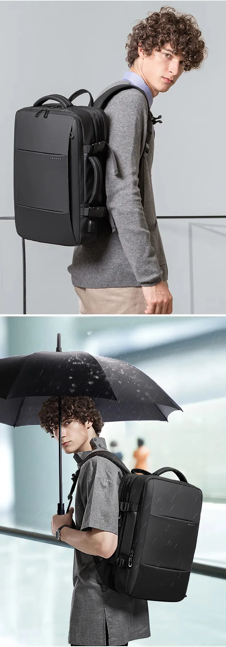 17.3 Laptop Waterproof Men's Expandable Travel Business Aesthetic Backpack