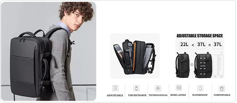 17.3 Laptop Waterproof Men's Expandable Travel Business Aesthetic Backpack