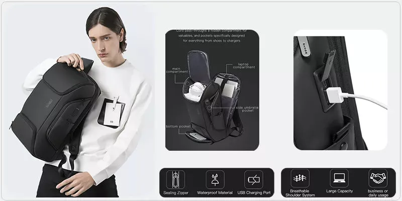 17.3 Laptop Waterproof Men's Expandable Travel Business Aesthetic Backpack