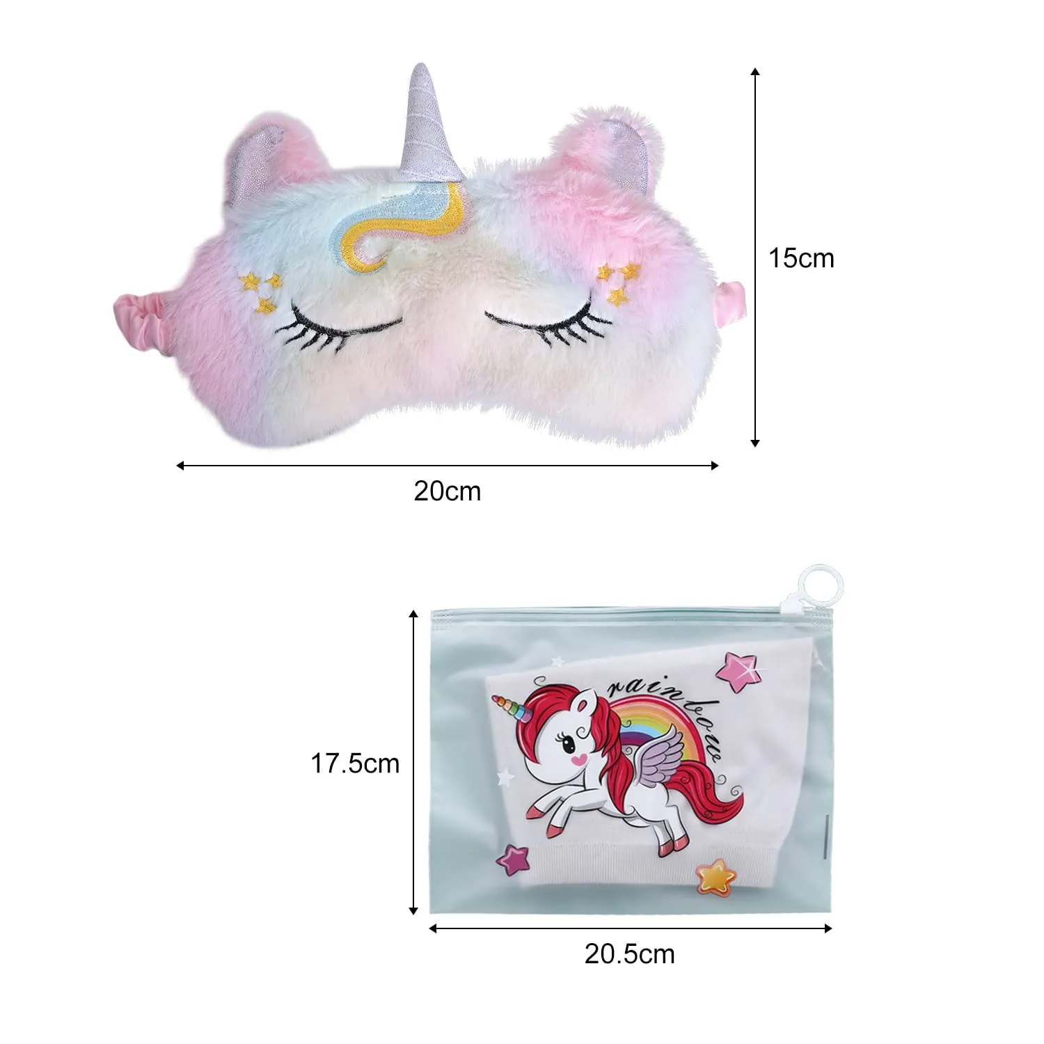 2-Pack Cartoon Animal Pattern Eye Masks with 1 Scrub Zipper Bag, Sleeping Eye Masks for Kids, Cute 3D Plush Eye Masks, Travel Breathable Eye Masks for Kids, Adults, Women