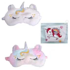 2-Pack Cartoon Animal Pattern Eye Masks with 1 Scrub Zipper Bag, Sleeping Eye Masks for Kids, Cute 3D Plush Eye Masks, Travel Breathable Eye Masks for Kids, Adults, Women