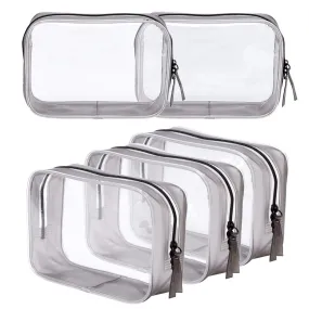 5 Pack Clear PVC Zippered Toiletry Carry Pouch TSA Approved Toiletry Bag Portable Cosmetic Makeup Bag for Vacation, Bathroom and Organizing Large Black