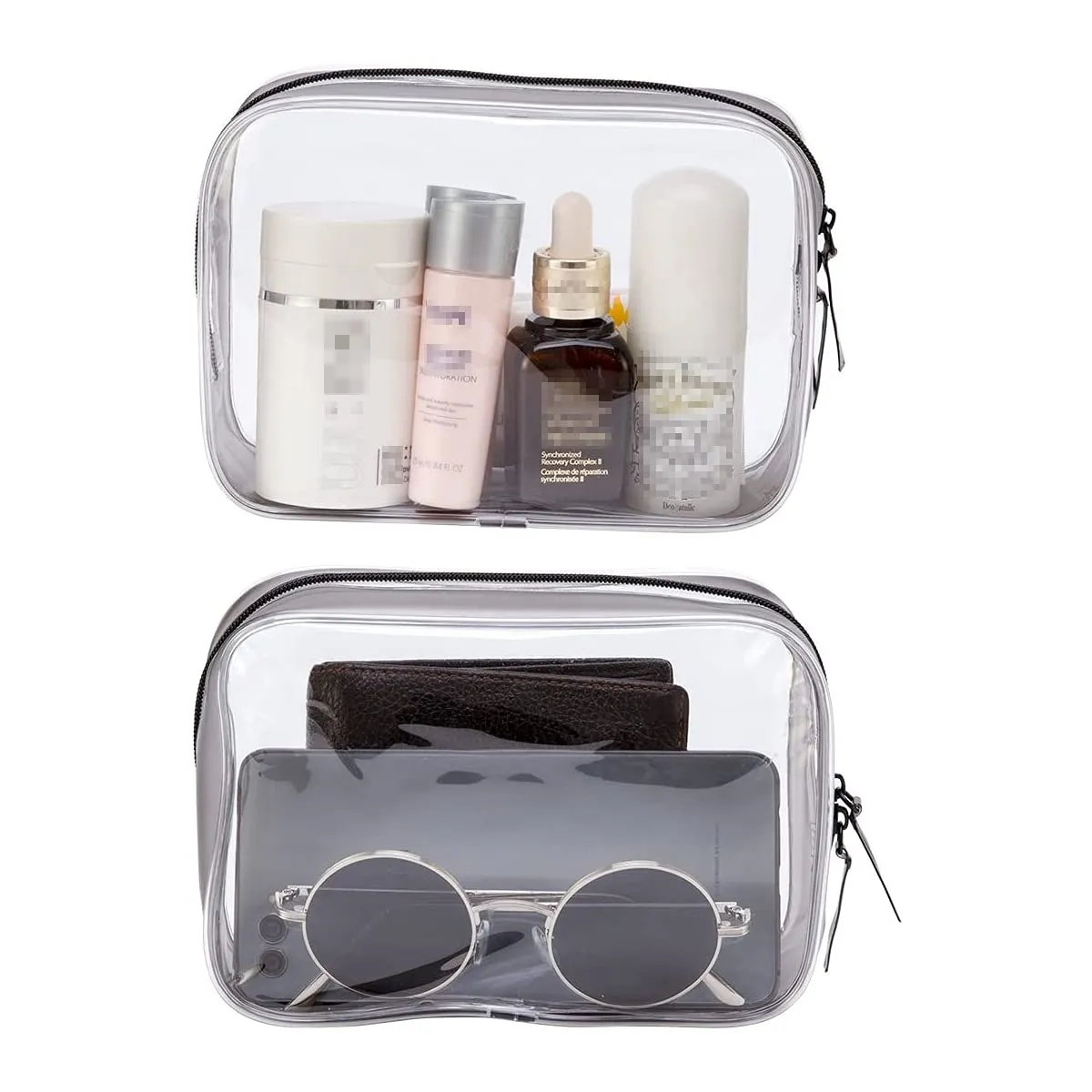 5 Pack Clear PVC Zippered Toiletry Carry Pouch TSA Approved Toiletry Bag Portable Cosmetic Makeup Bag for Vacation, Bathroom and Organizing Large Black