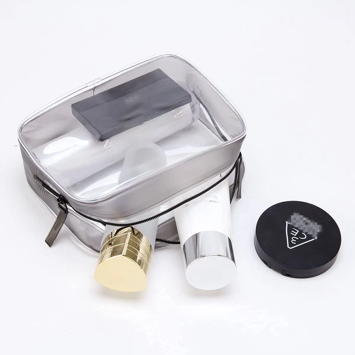 5 Pack Clear PVC Zippered Toiletry Carry Pouch TSA Approved Toiletry Bag Portable Cosmetic Makeup Bag for Vacation, Bathroom and Organizing Large Black