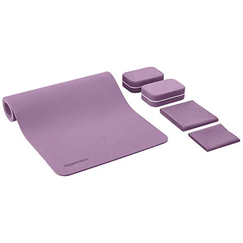 Amazon Basics 0.6 cm Thick TPE Yoga Mat 6 Piece Set, Purple
