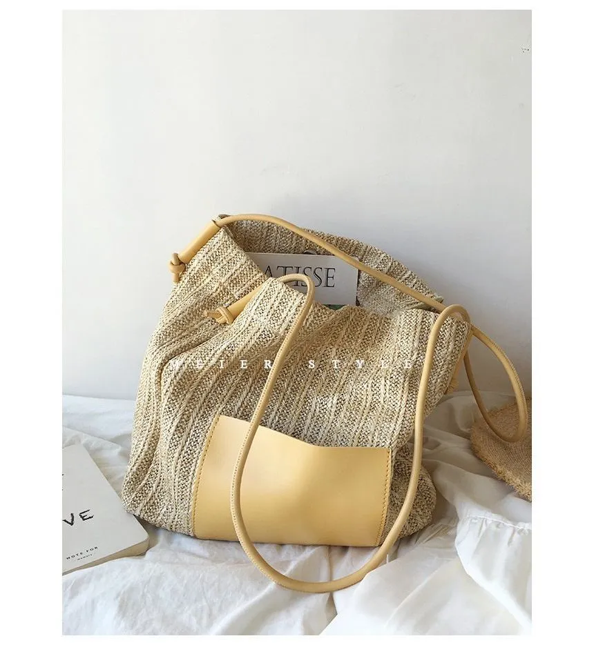 Applique Straw Tote Bag