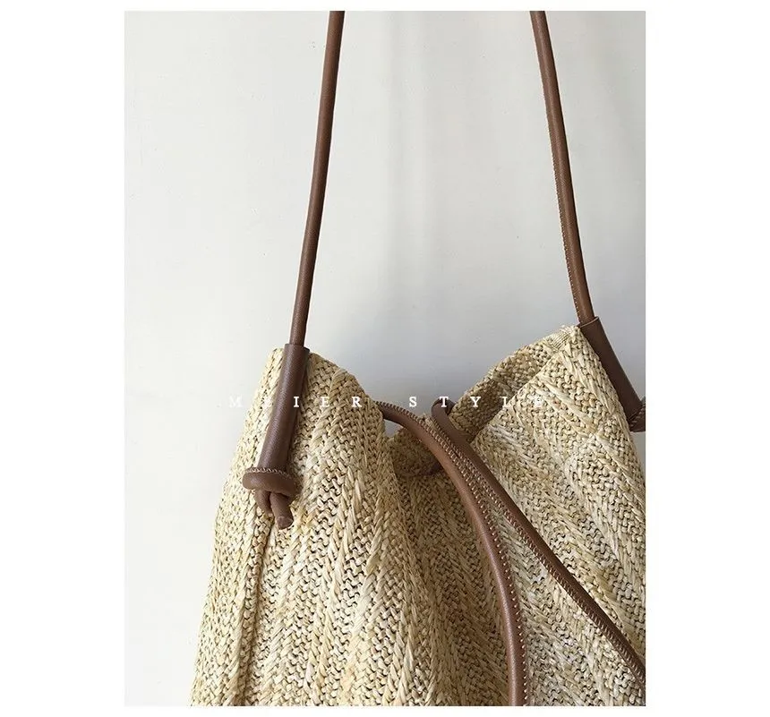 Applique Straw Tote Bag