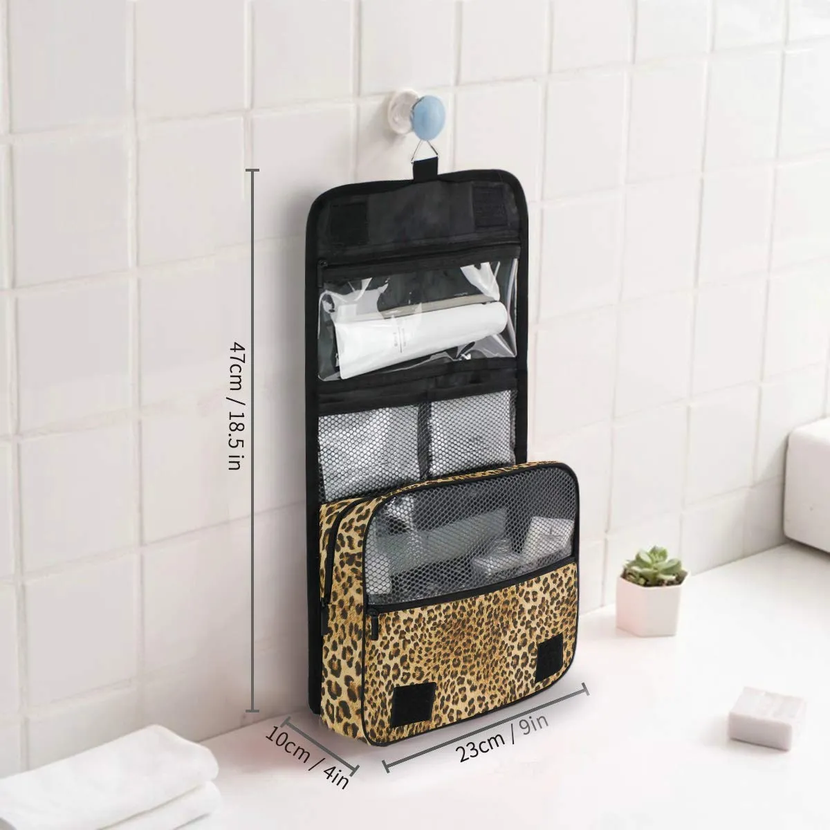 Bardic Hanging Travel Toiletry Bag Vintage Leopard Print Large Capacity Makeup Cosmetic Bag Portable Toiletry Kit Organizer