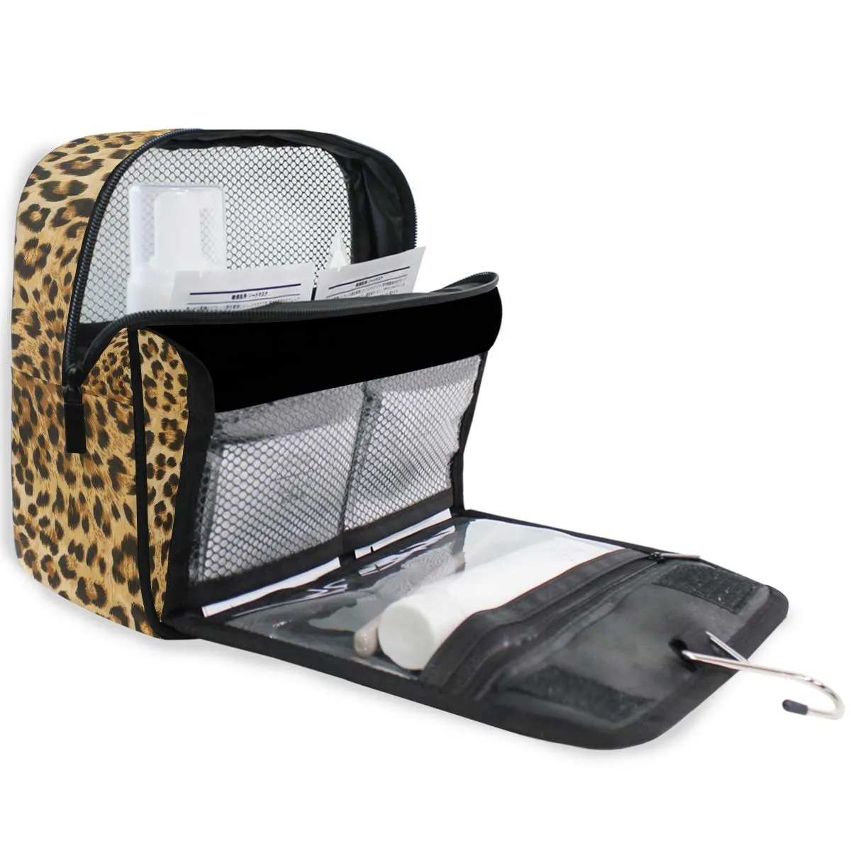Bardic Hanging Travel Toiletry Bag Vintage Leopard Print Large Capacity Makeup Cosmetic Bag Portable Toiletry Kit Organizer