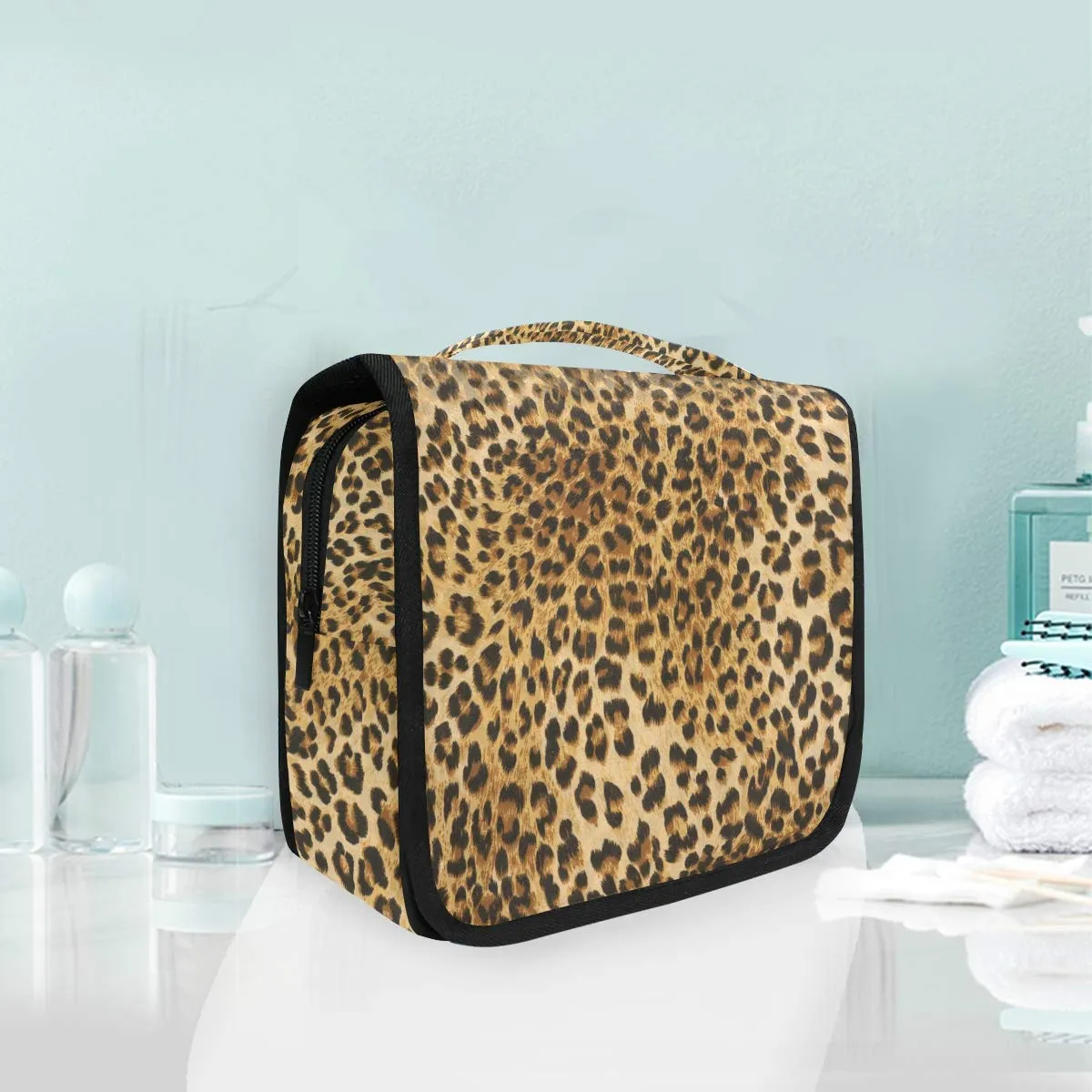 Bardic Hanging Travel Toiletry Bag Vintage Leopard Print Large Capacity Makeup Cosmetic Bag Portable Toiletry Kit Organizer