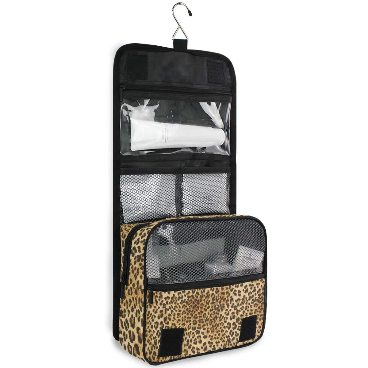 Bardic Hanging Travel Toiletry Bag Vintage Leopard Print Large Capacity Makeup Cosmetic Bag Portable Toiletry Kit Organizer