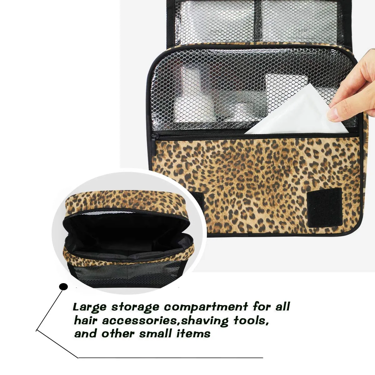 Bardic Hanging Travel Toiletry Bag Vintage Leopard Print Large Capacity Makeup Cosmetic Bag Portable Toiletry Kit Organizer