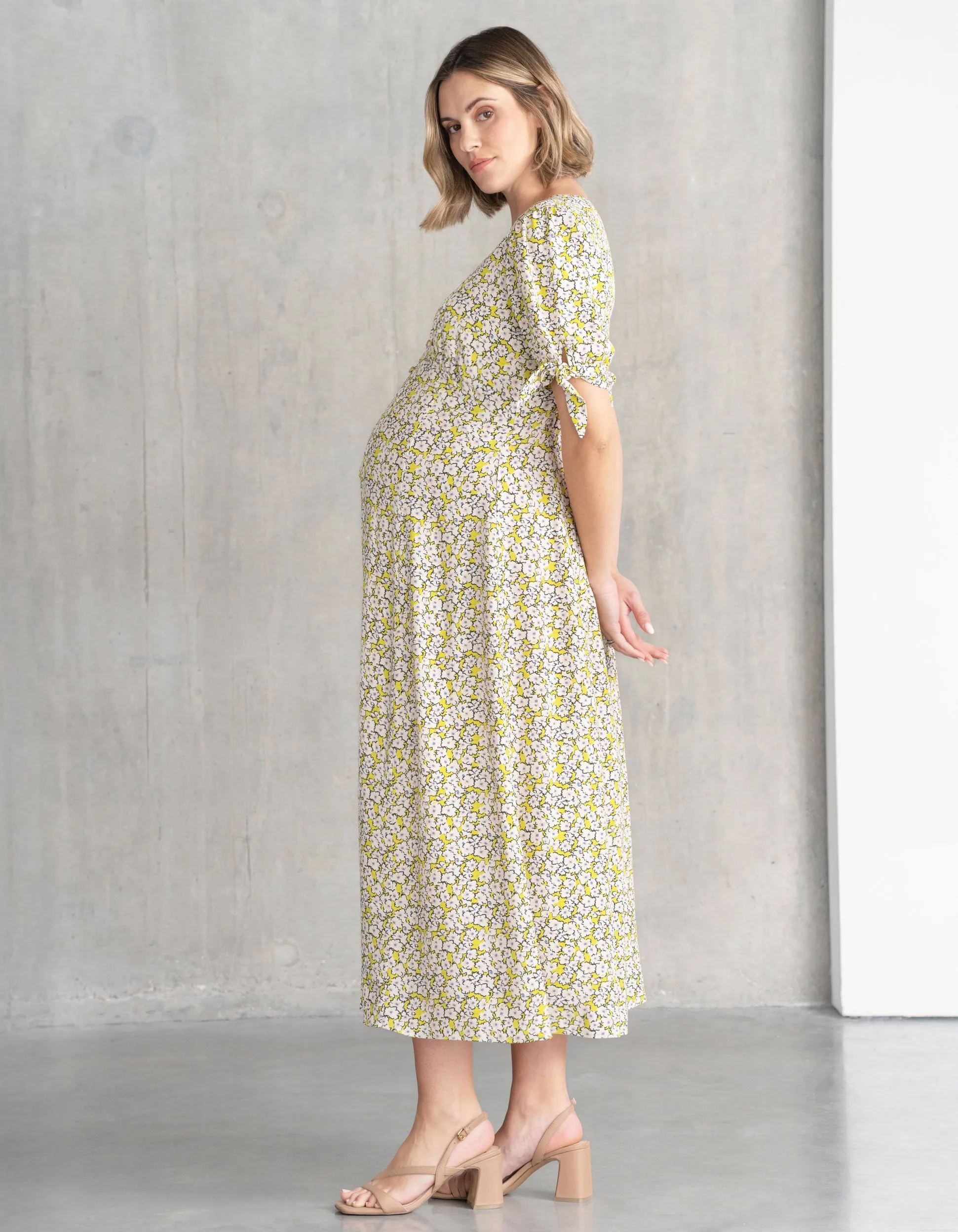 Bow Sleeve Maternity Midi Dress
