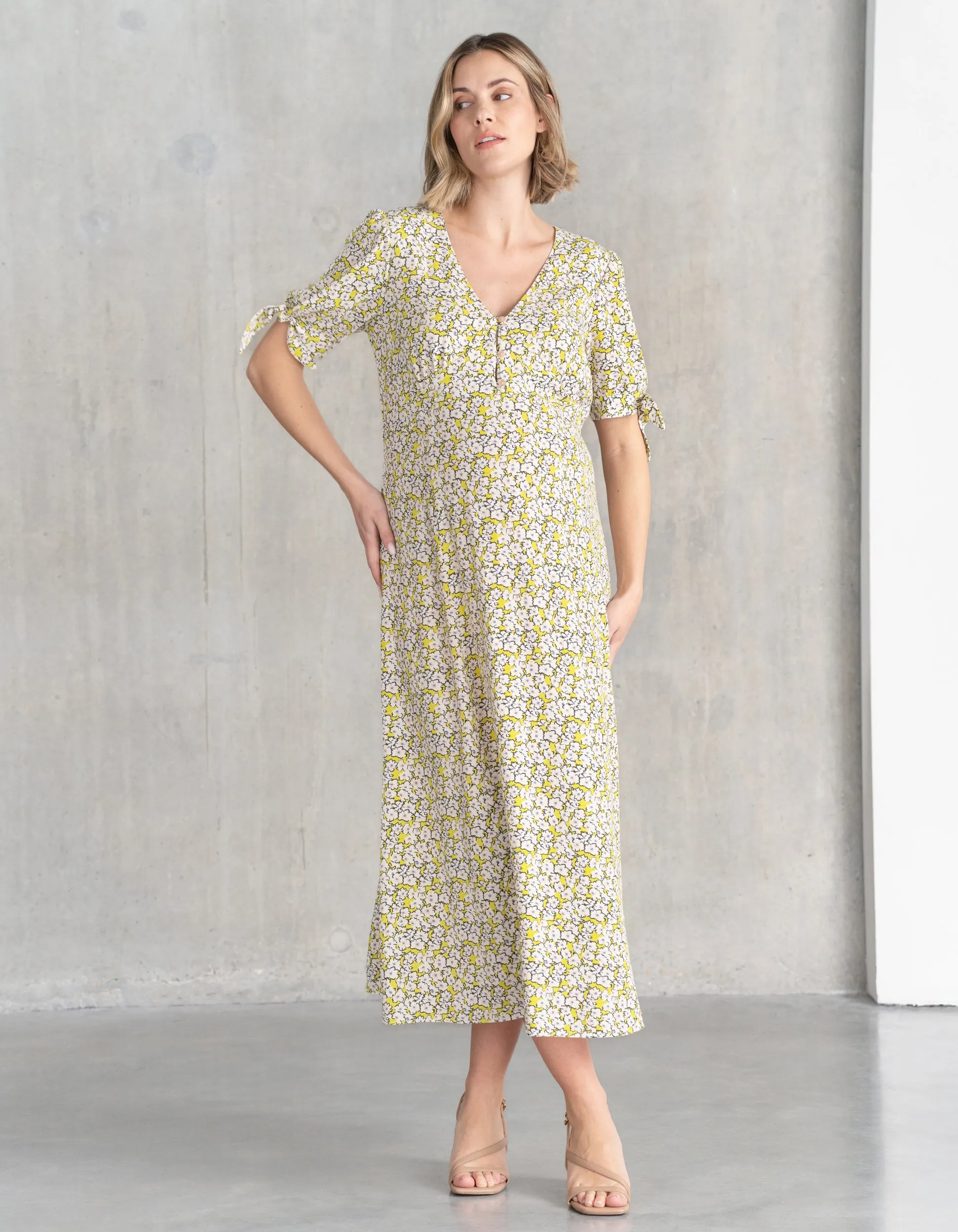 Bow Sleeve Maternity Midi Dress