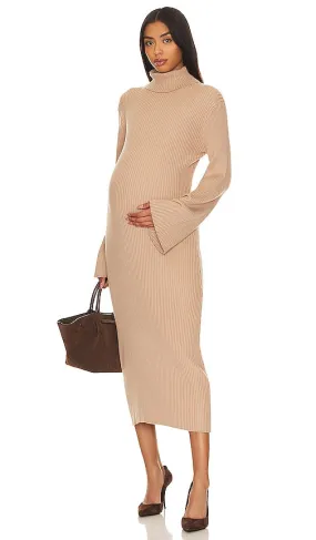 BUMPSUIT Cozy Rib Maternity Dress in Beige