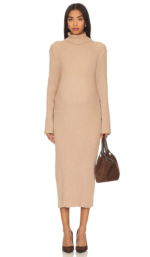 BUMPSUIT Cozy Rib Maternity Dress in Beige