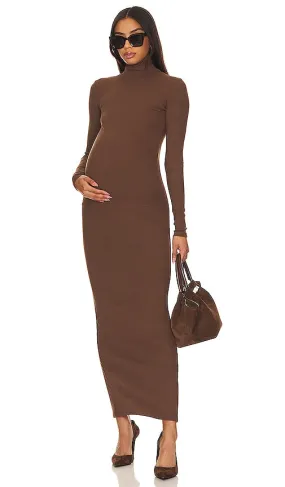 BUMPSUIT Long Sleeve Rib Maternity Dress in Brown