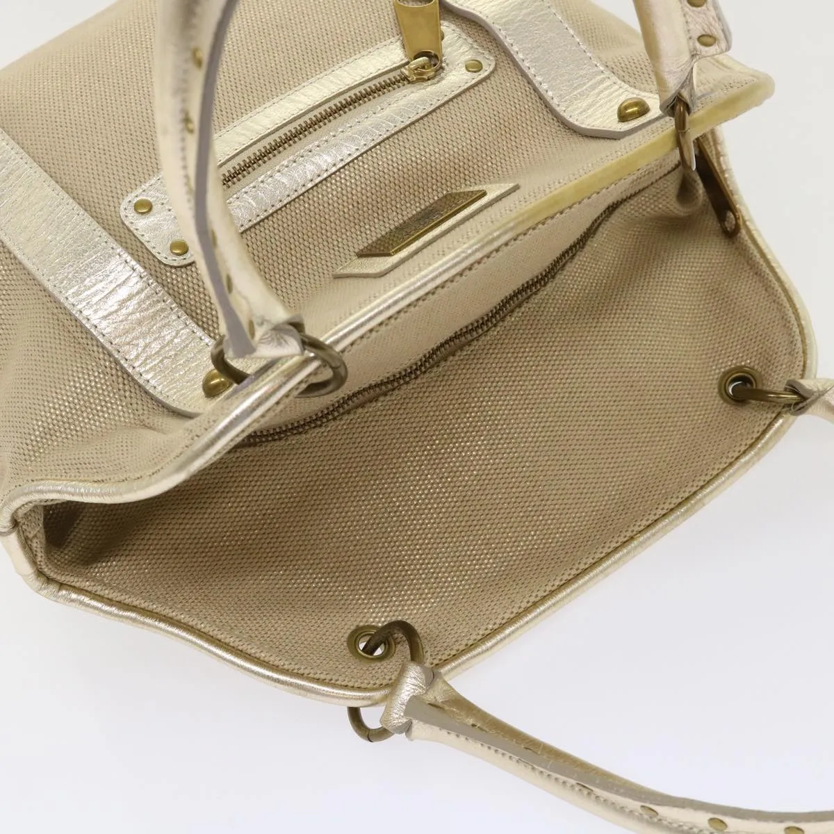 Burberry Blue Label Shoulder Bag Canvas Leather Beige Auth cl649
