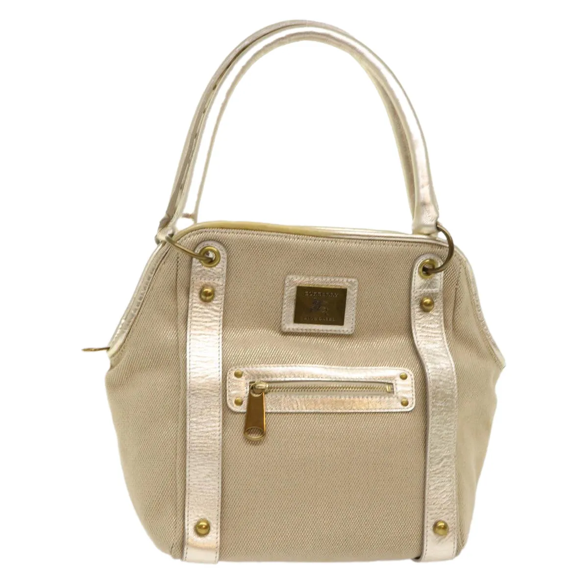 Burberry Blue Label Shoulder Bag Canvas Leather Beige Auth cl649