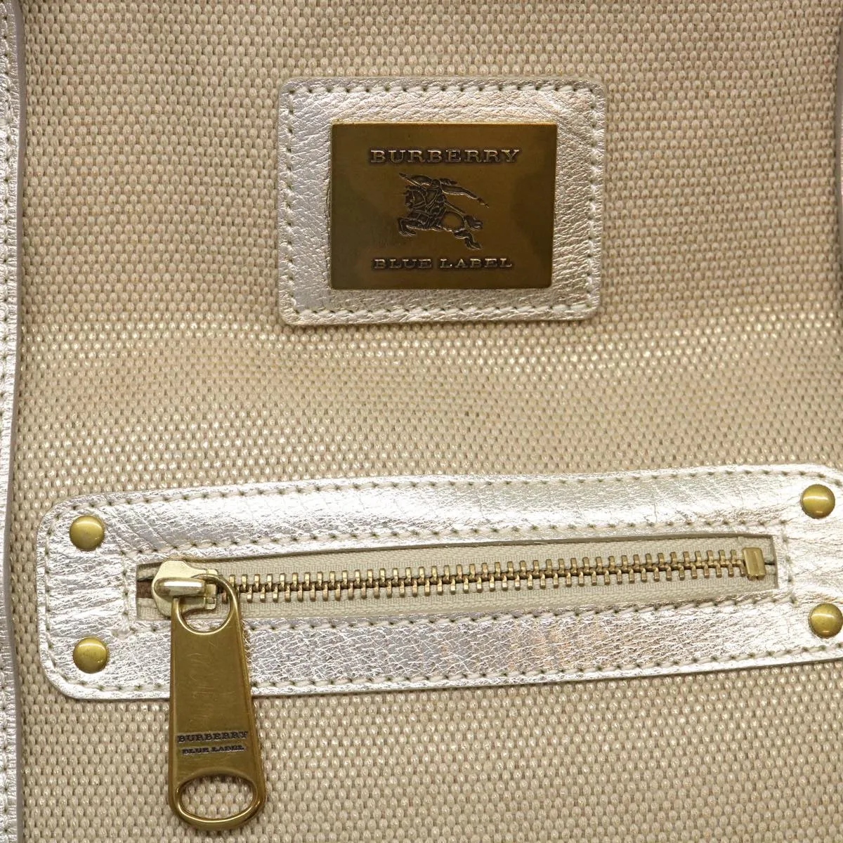 Burberry Blue Label Shoulder Bag Canvas Leather Beige Auth cl649