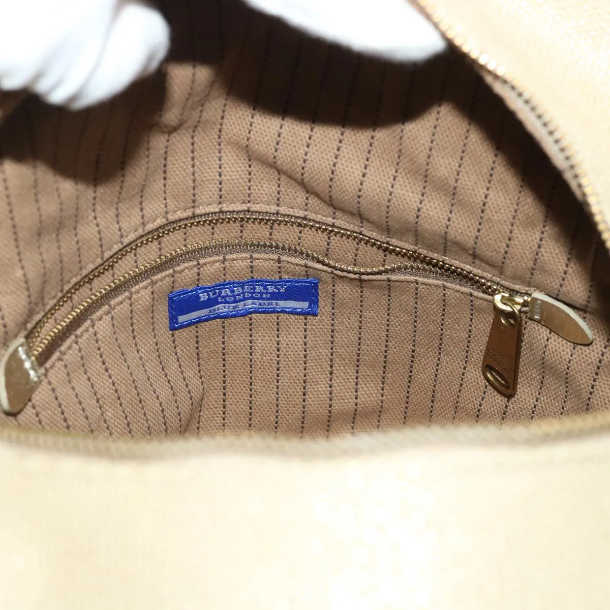 Burberry Blue Label Shoulder Bag Canvas Leather Beige Auth cl649