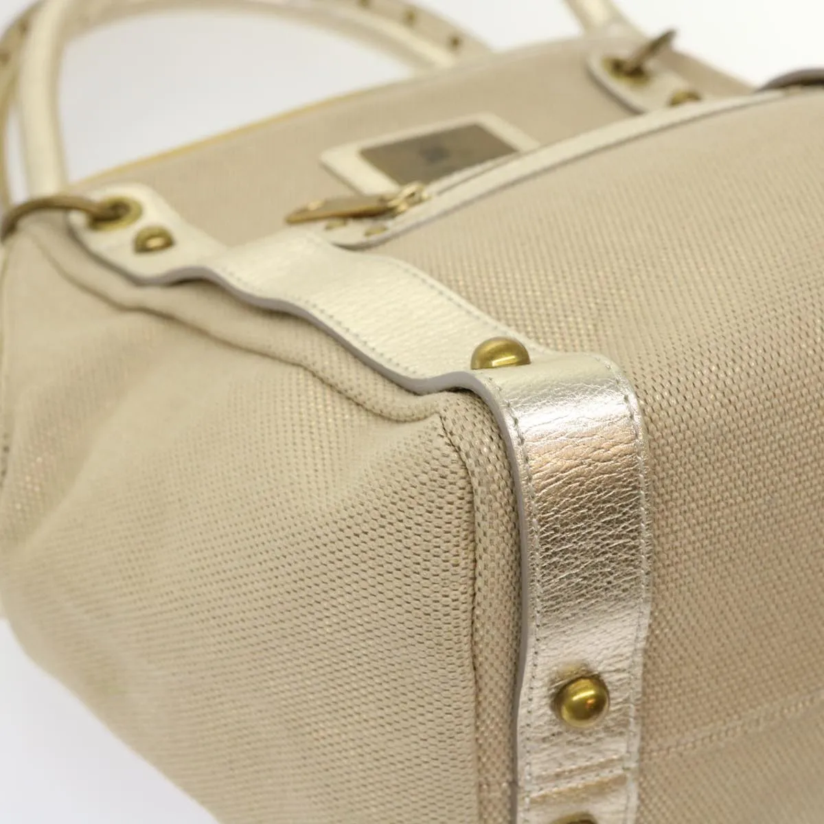 Burberry Blue Label Shoulder Bag Canvas Leather Beige Auth cl649