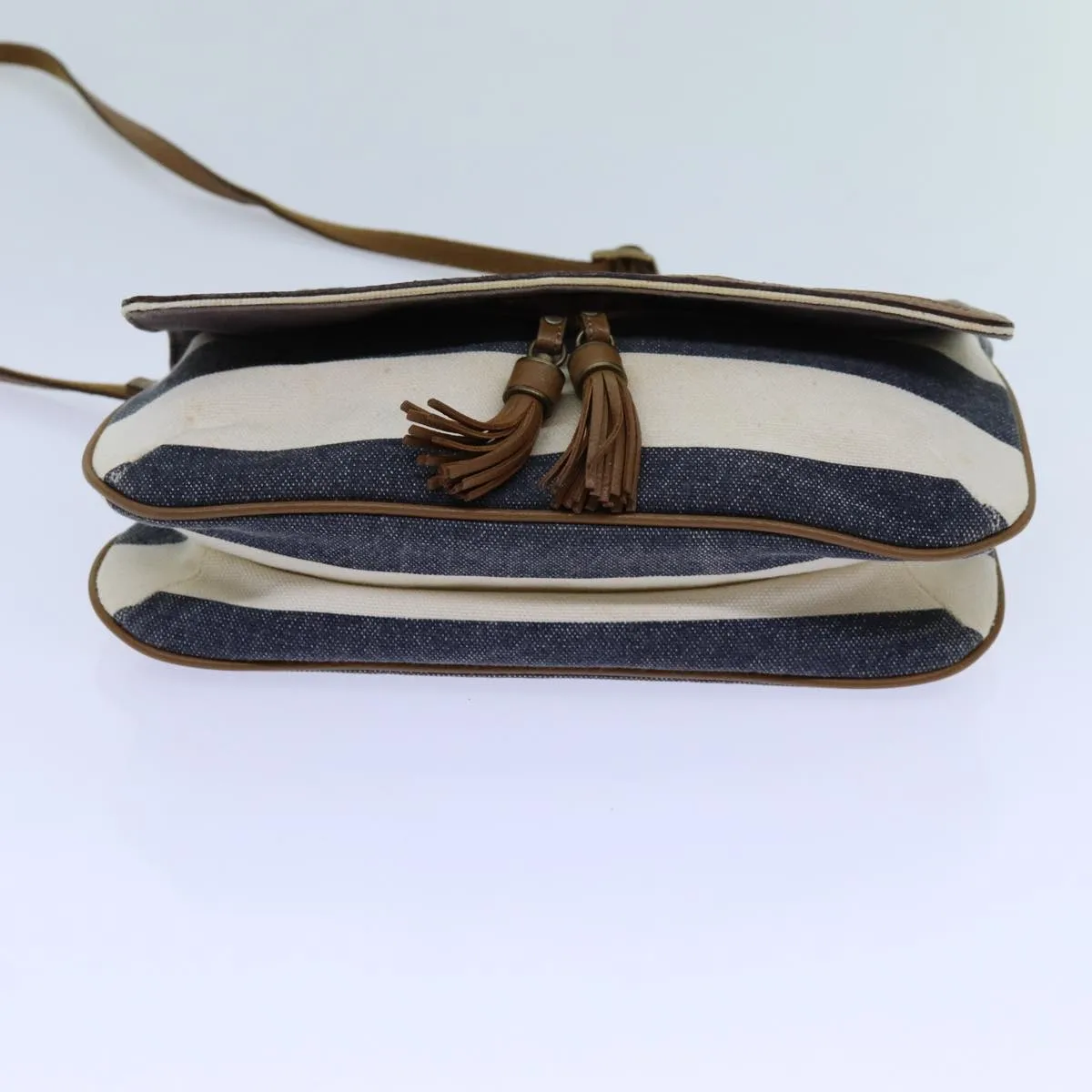 BURBERRY Blue Label Shoulder Bag Canvas White Navy Brown Auth hk1266