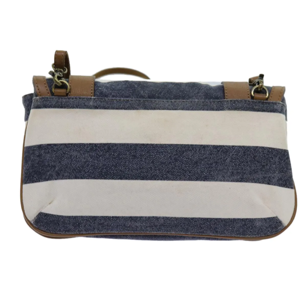 BURBERRY Blue Label Shoulder Bag Canvas White Navy Brown Auth hk1266