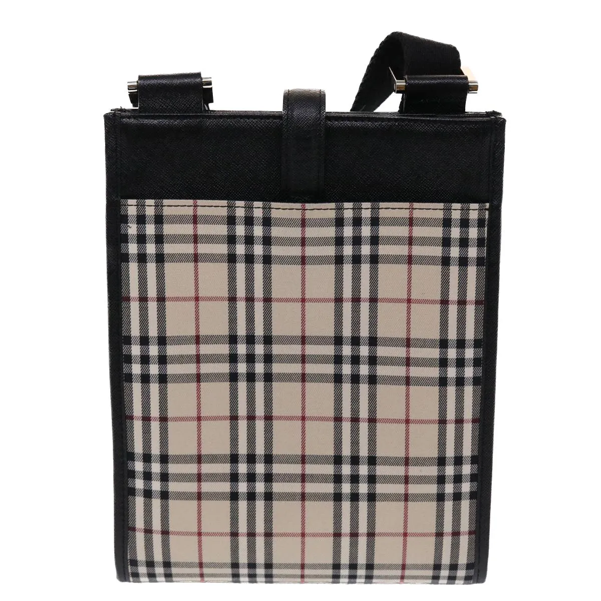 BURBERRY Nova Check Shoulder Bag Canvas Beige Black Red Auth yk7666B