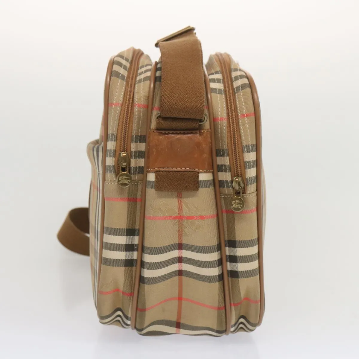 BURBERRYSs Nova Check Shoulder Bag Canvas Beige Auth bs12602