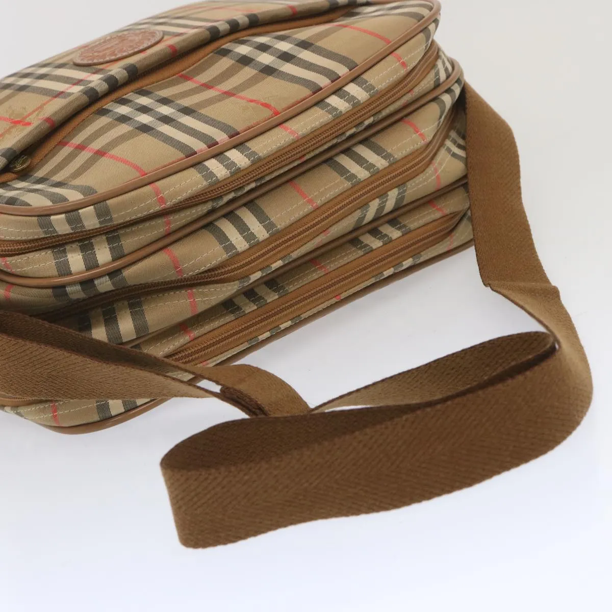 BURBERRYSs Nova Check Shoulder Bag Canvas Beige Auth bs12602