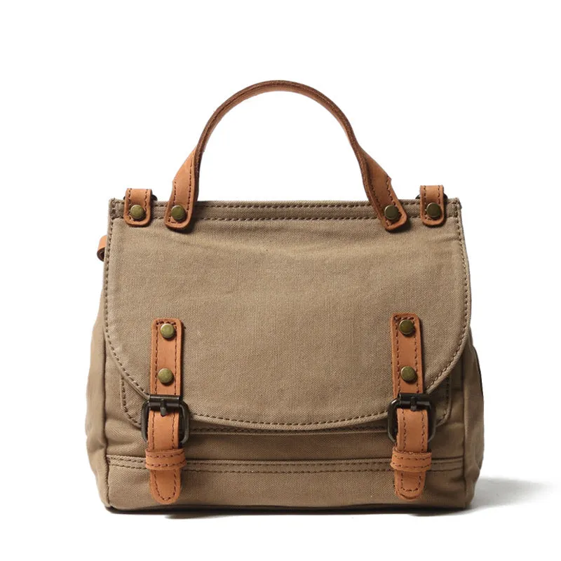 Canvas With Leather Handbag for Women, Stylish Canvas Messenger Shoulder Bag Crossbody Bag