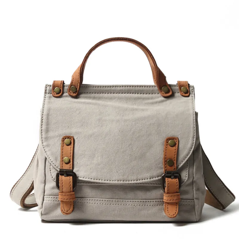 Canvas With Leather Handbag for Women, Stylish Canvas Messenger Shoulder Bag Crossbody Bag