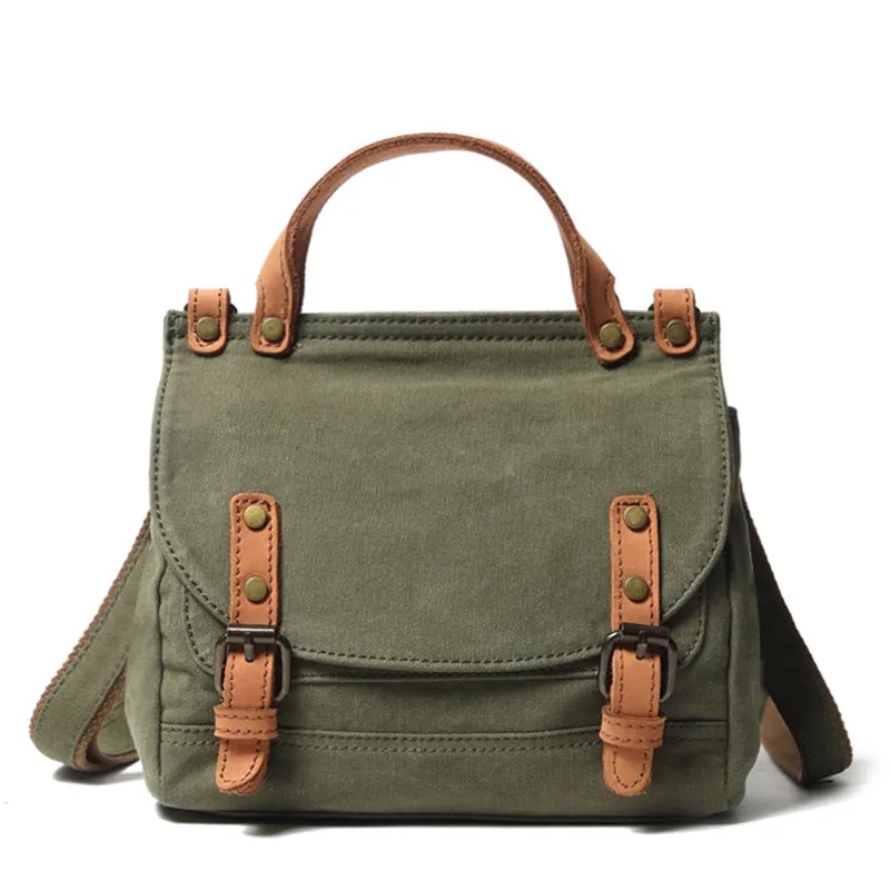 Canvas With Leather Handbag for Women, Stylish Canvas Messenger Shoulder Bag Crossbody Bag