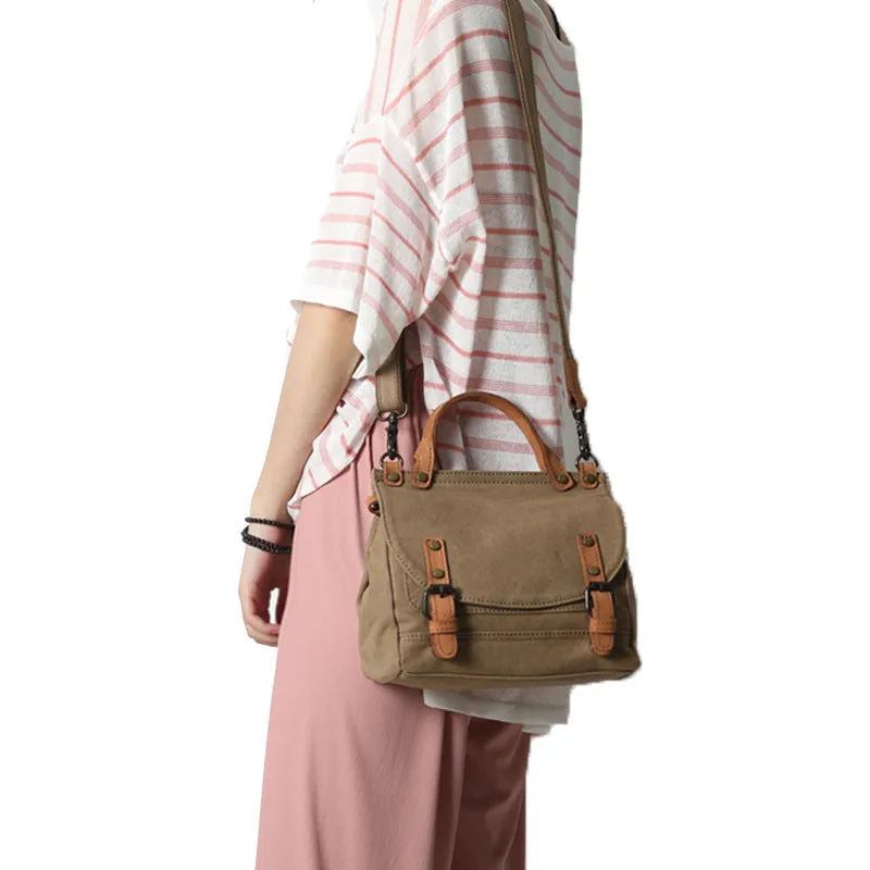 Canvas With Leather Handbag for Women, Stylish Canvas Messenger Shoulder Bag Crossbody Bag