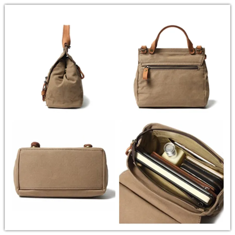 Canvas With Leather Handbag for Women, Stylish Canvas Messenger Shoulder Bag Crossbody Bag