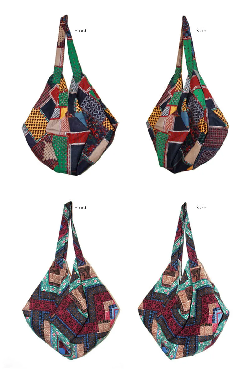 Casual cotton large-capacity patchwork printed shoulder bag