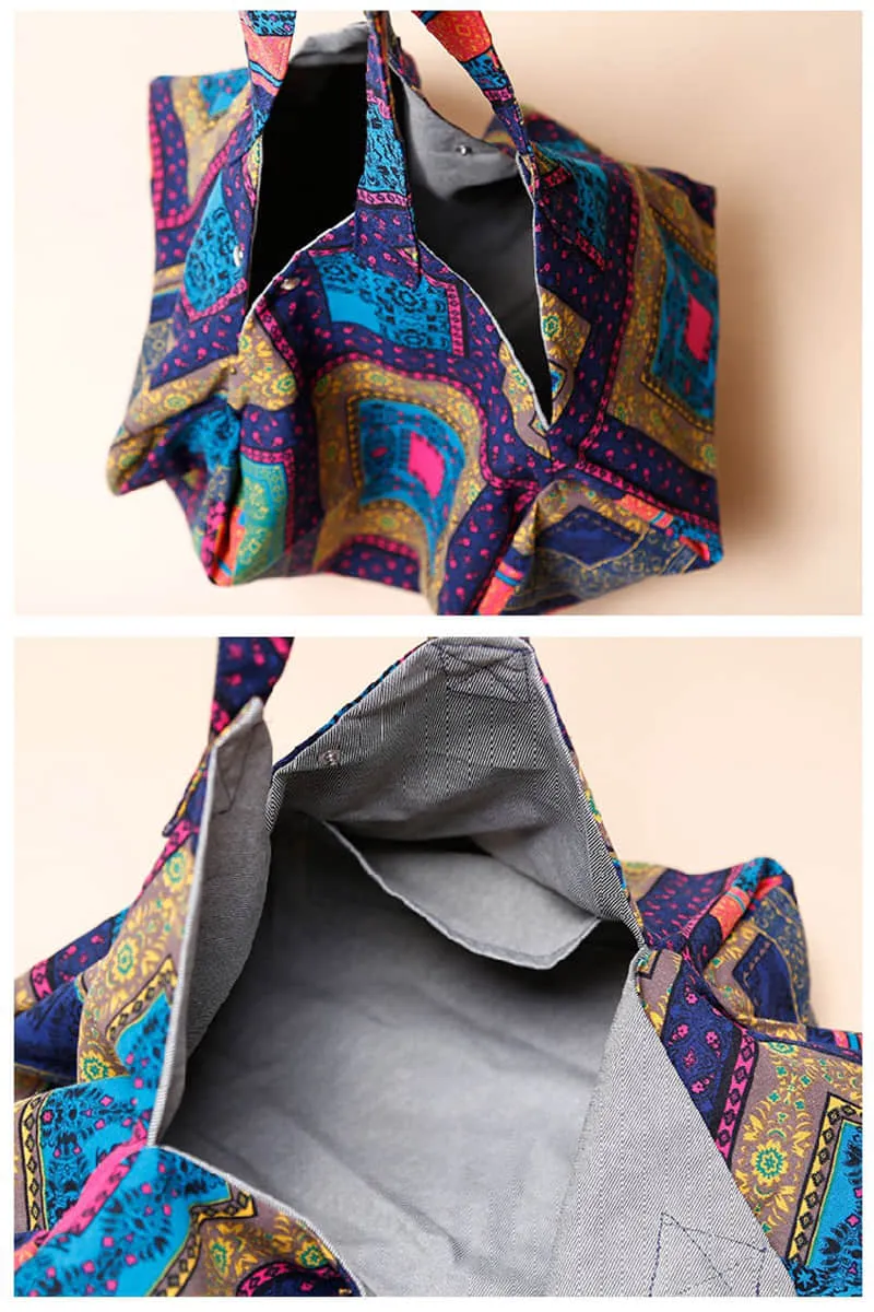 Casual cotton large-capacity patchwork printed shoulder bag