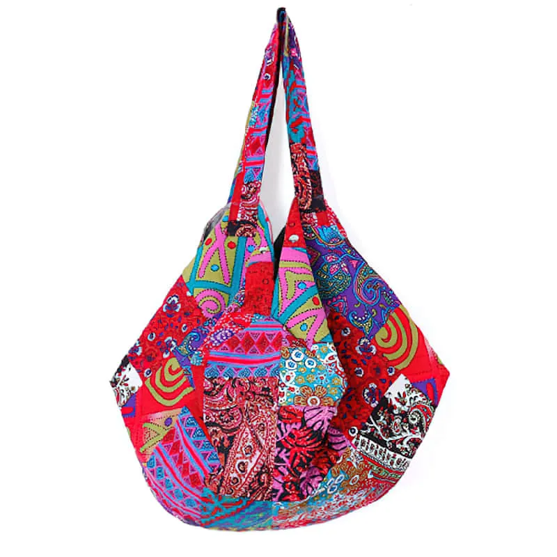 Casual cotton large-capacity patchwork printed shoulder bag