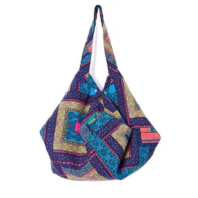 Casual cotton large-capacity patchwork printed shoulder bag