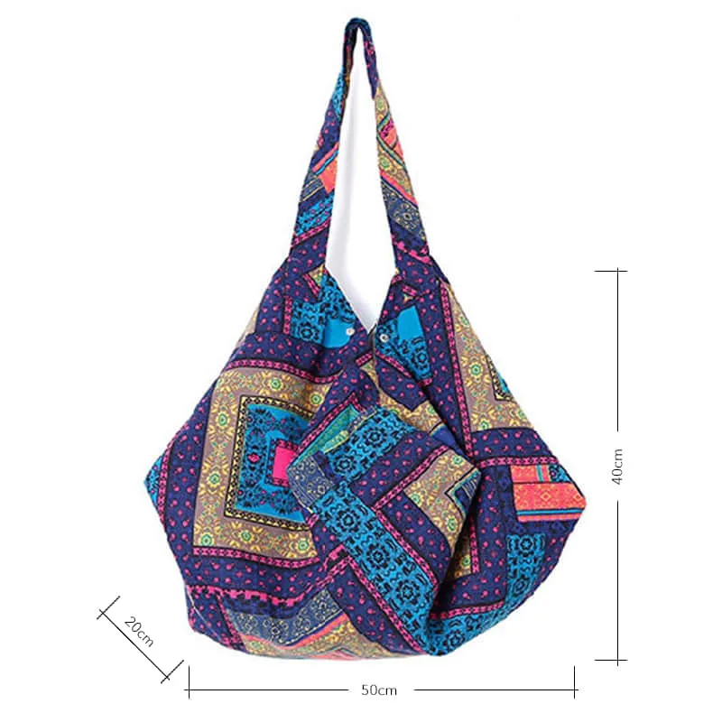 Casual cotton large-capacity patchwork printed shoulder bag