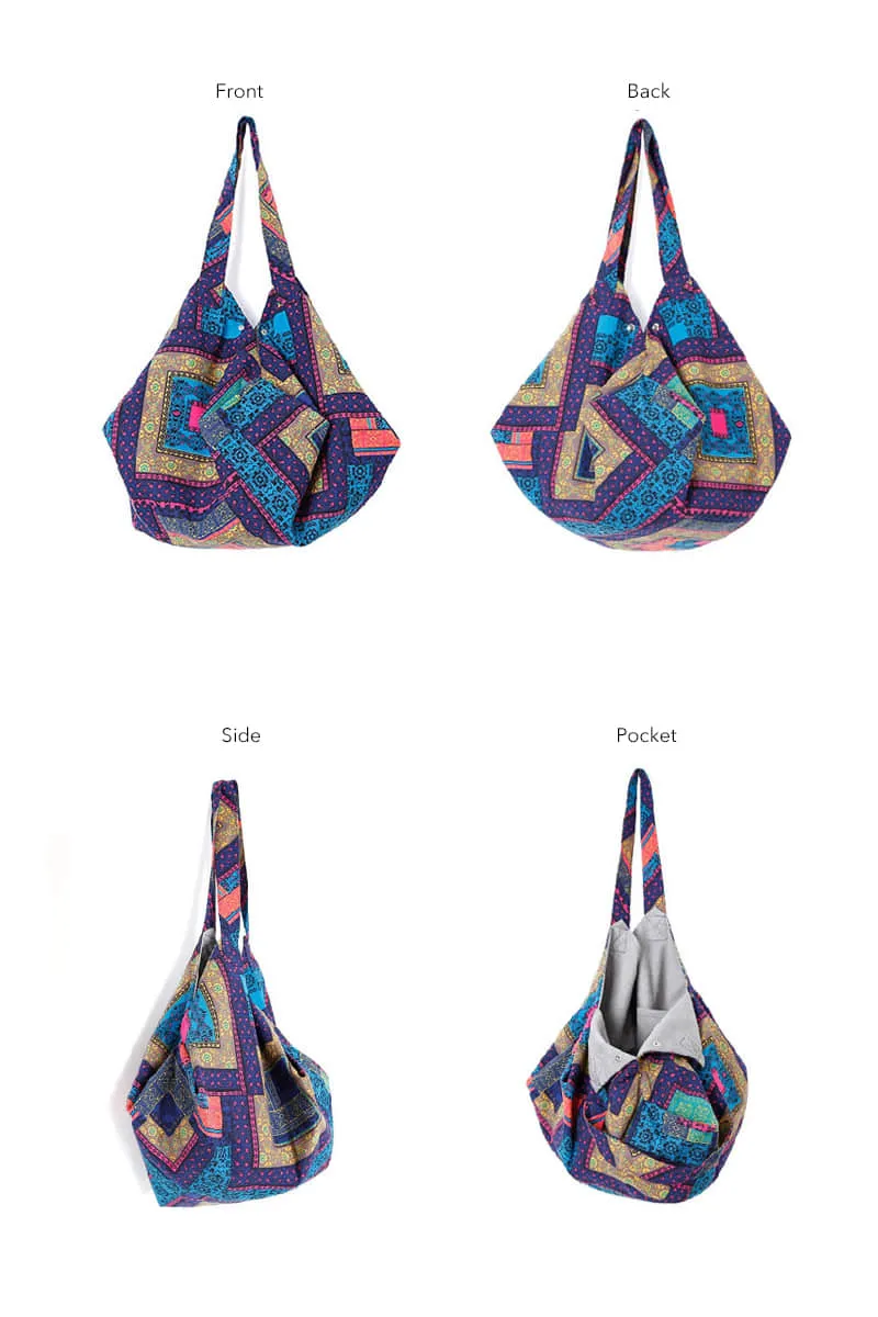Casual cotton large-capacity patchwork printed shoulder bag
