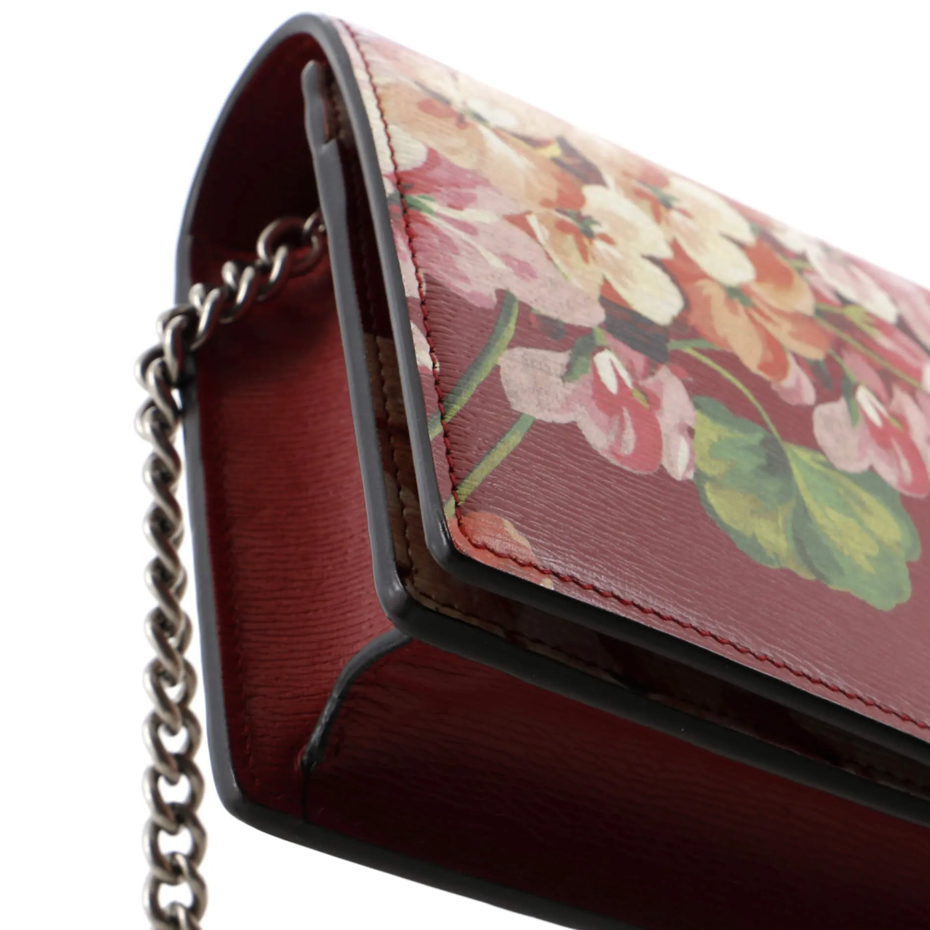 Chain Wallet Blooms Print Leather