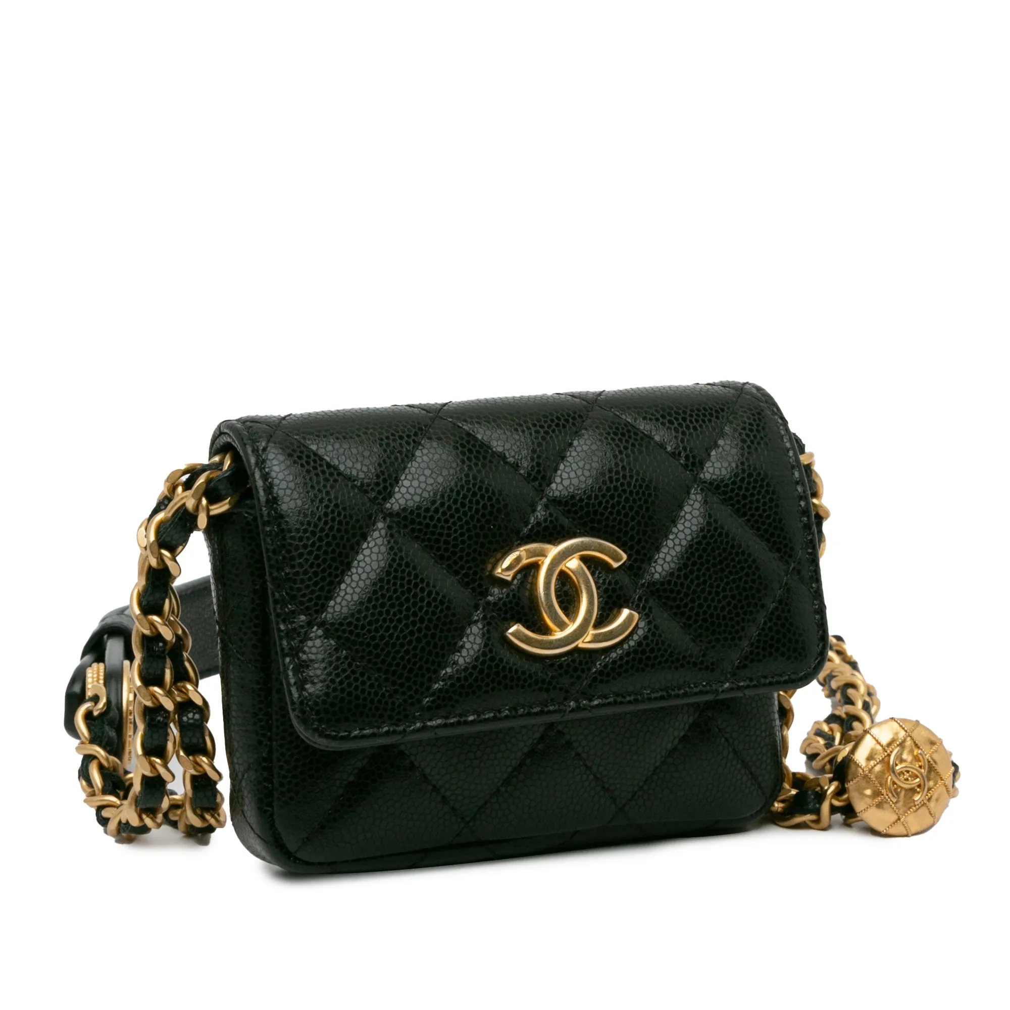 CHANEL CC Caviar Twist Your Buttons Flap Belt Bag Black