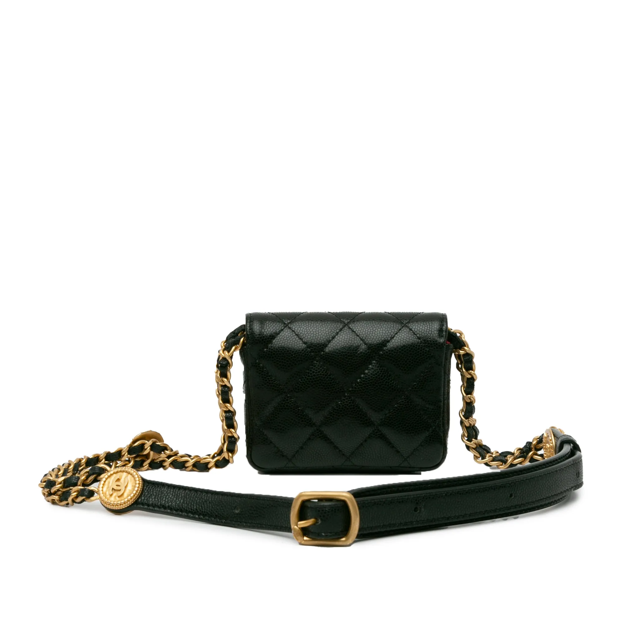 CHANEL CC Caviar Twist Your Buttons Flap Belt Bag Black