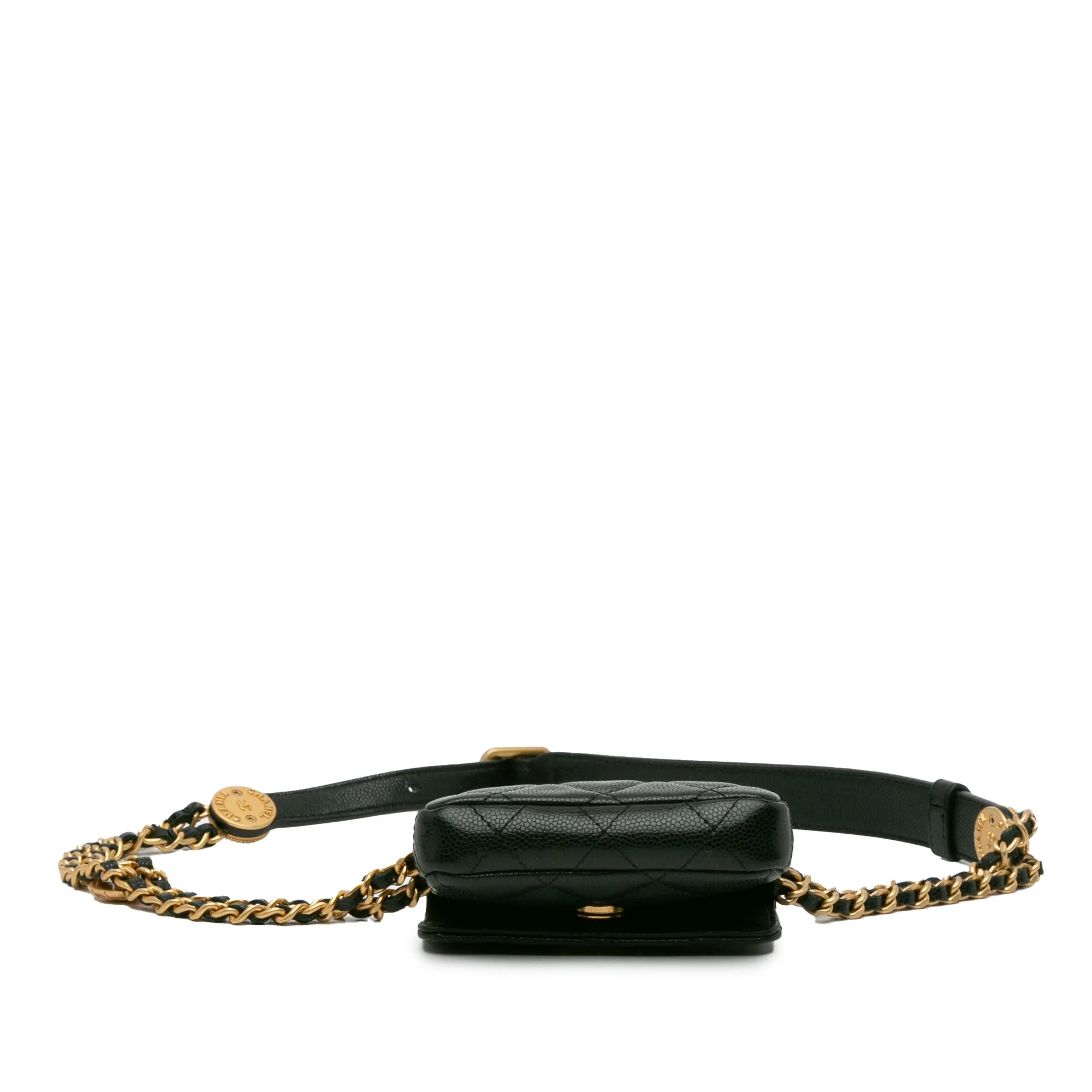 CHANEL CC Caviar Twist Your Buttons Flap Belt Bag Black