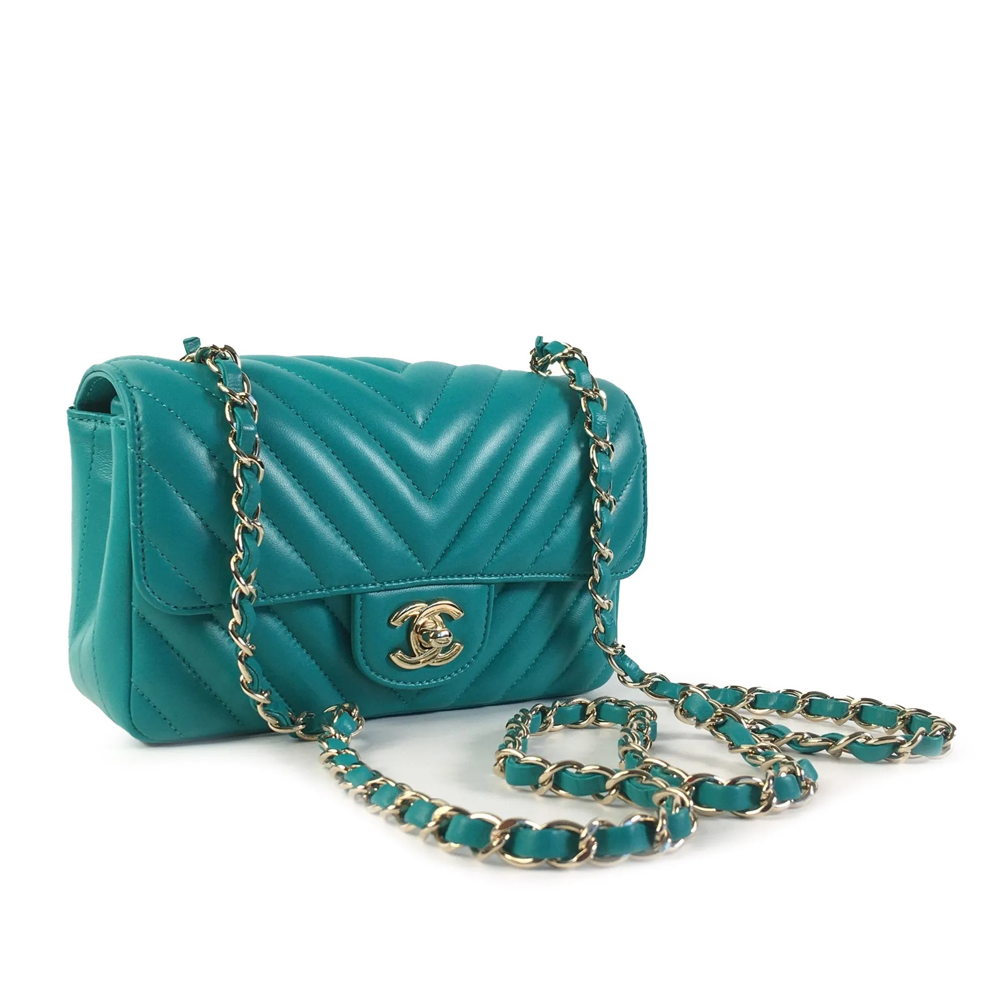Chanel Mini Chevron Quilted Lambskin Rectangular Flap Crossbody Bag