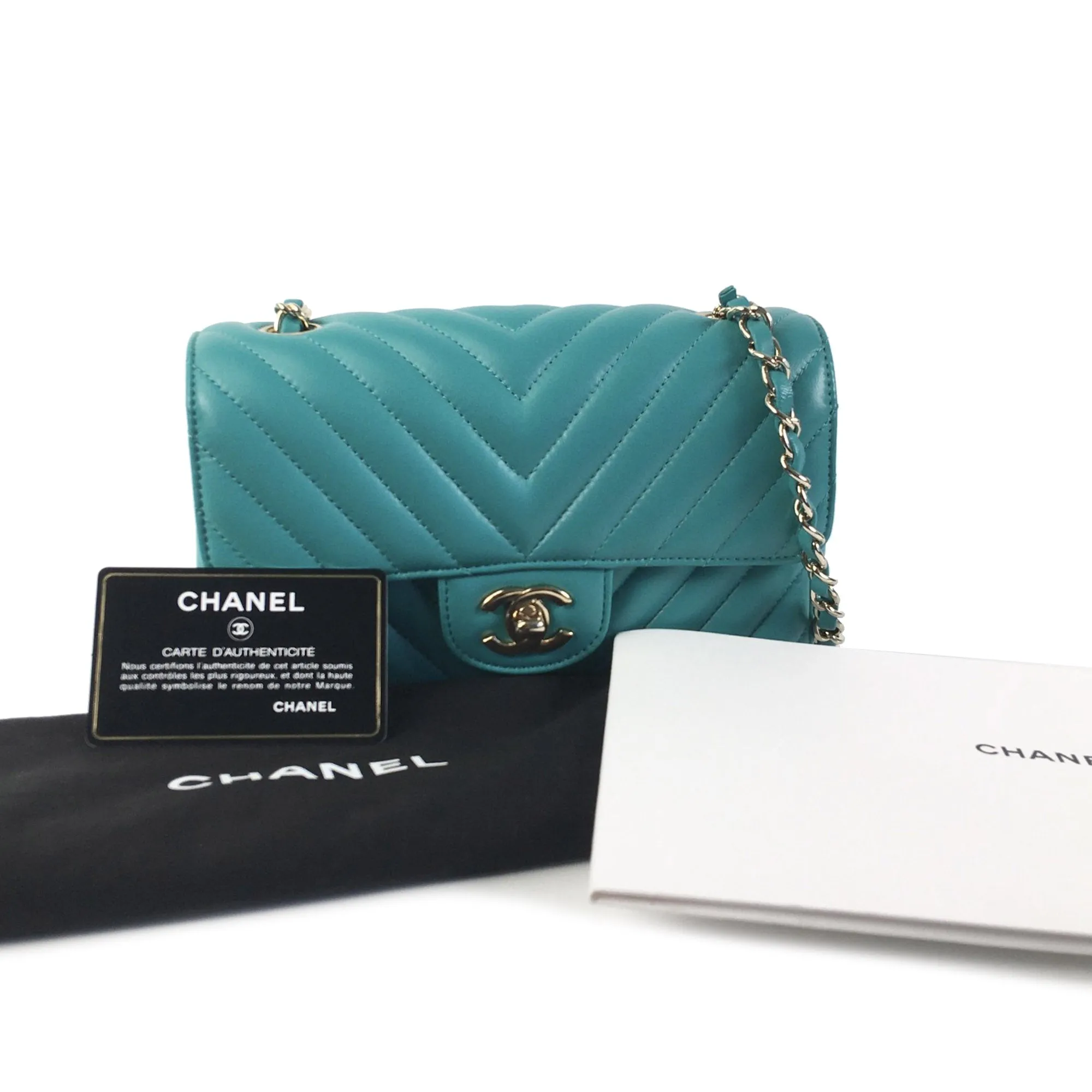 Chanel Mini Chevron Quilted Lambskin Rectangular Flap Crossbody Bag