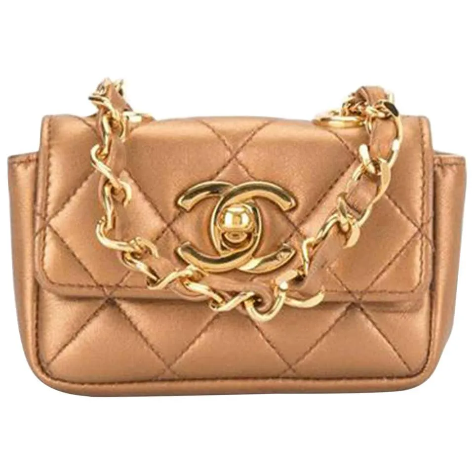 Chanel Waist Classic Flap Rare Vintage 90s Limited Edition Micro Mini Bronze Bag