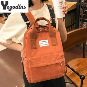 Corduroy Backpacks For Women 2021 Fashion Winter Casual Style Ladies Solid Color Back Pack Female Teen Girls School Backpack